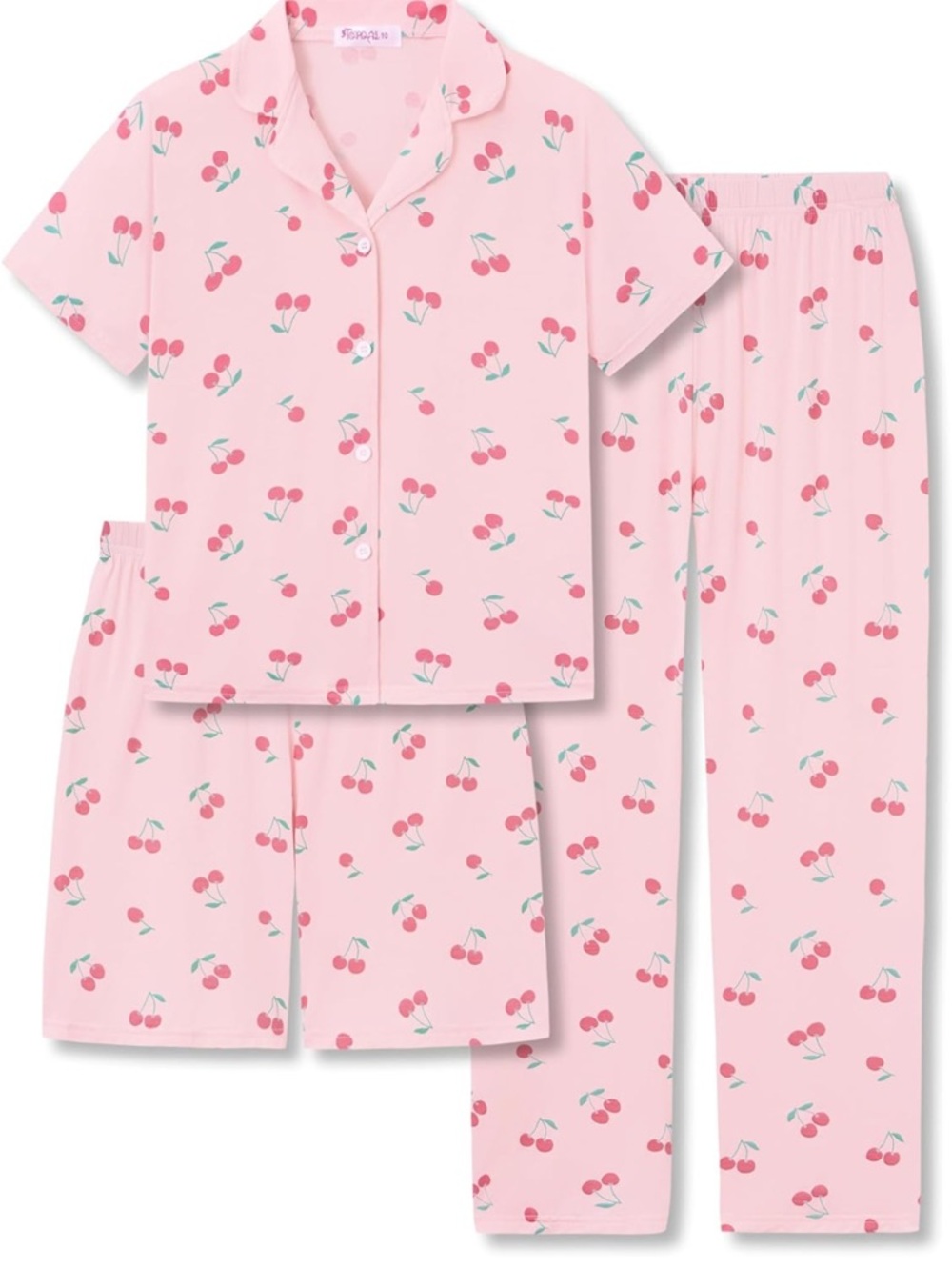 Girls' Pink Cherry Print Pajama Set - Short & Long Options